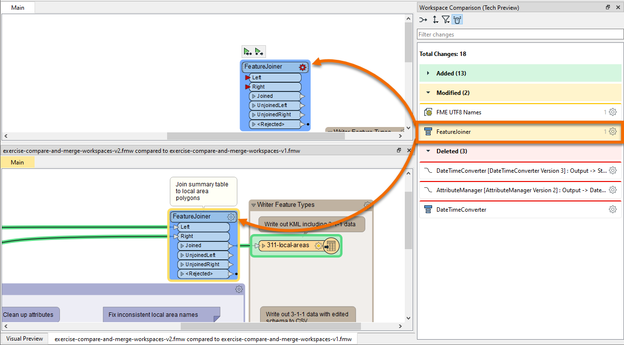 Clicking a change selects the object on the canvas